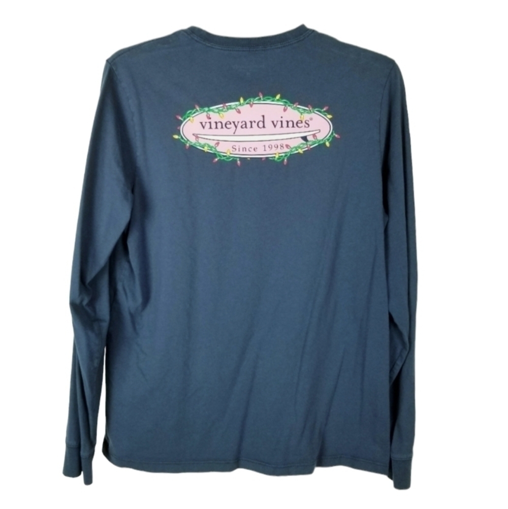Vineyard Vines Boys Long Sleeve T Shirt Festive Party String Lights Size XL Blue